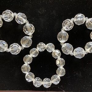 3 Chunky Clear Faceted Bead Stretch Bracelets/2 Larger Beads/1 Smaller Beads